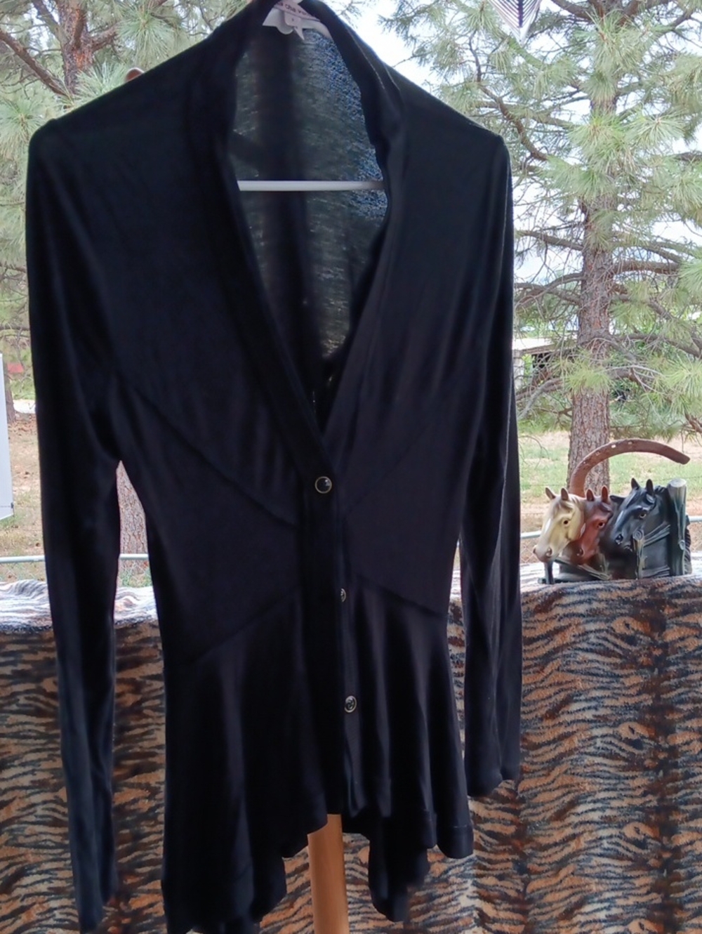 cha cha vente Black Draped Button-Front Open Cardigan